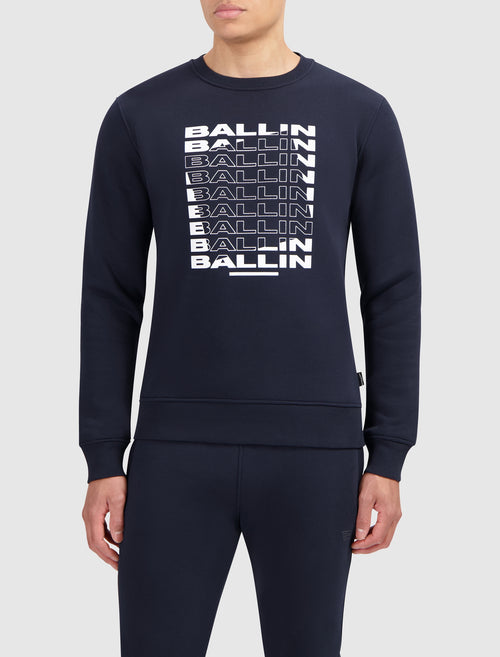 Rotated Logo Print Sweater | Navy